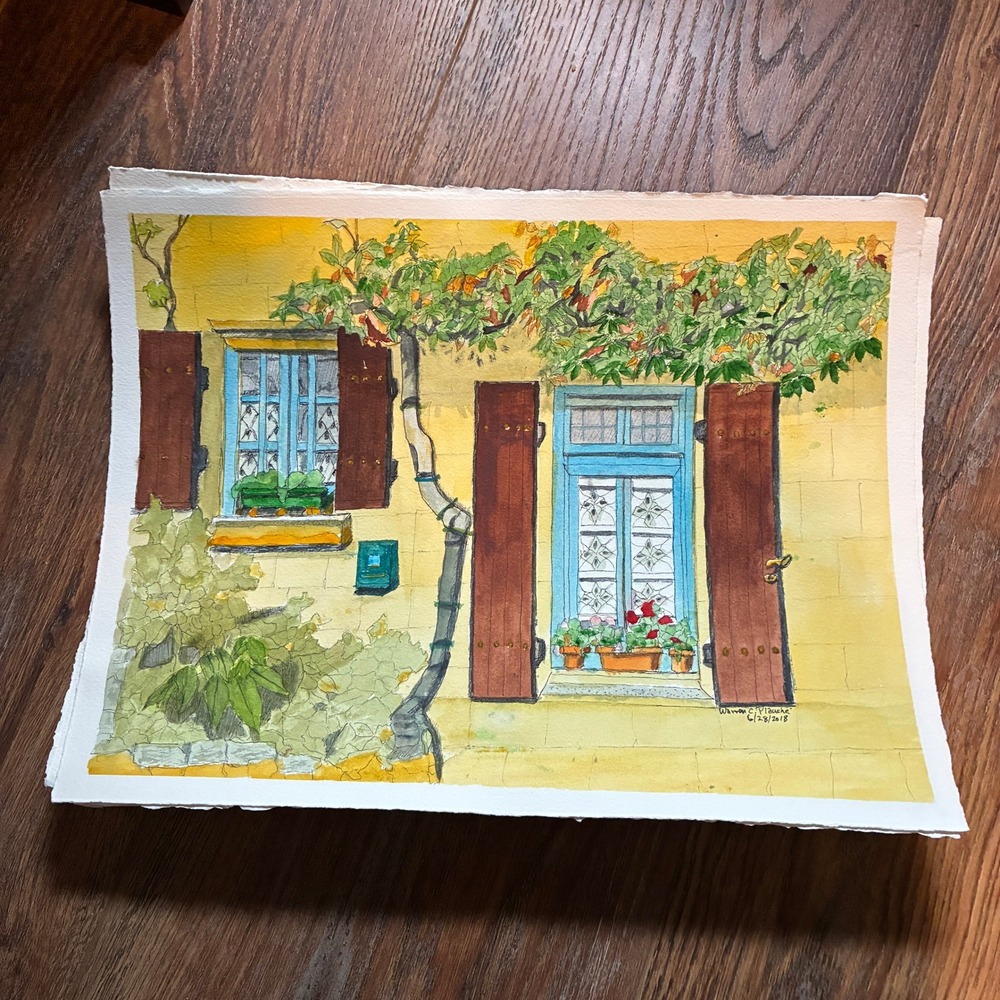 Tuscan Courtyard Wall Warren C Plauche Original Watercolor Painting 2018 11x15"